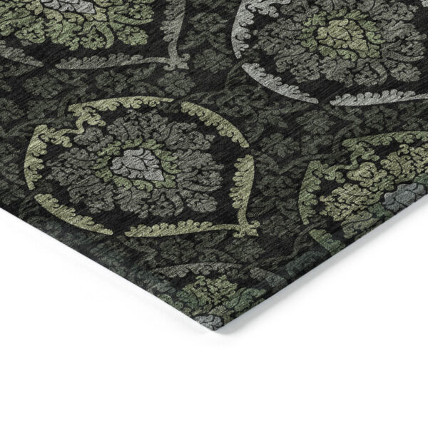3' X 5' Green Gray And Charcoal Medallion Washable Indoor Outdoor Area Rug