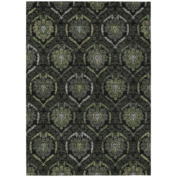 3' X 5' Green Gray And Charcoal Medallion Washable Indoor Outdoor Area Rug