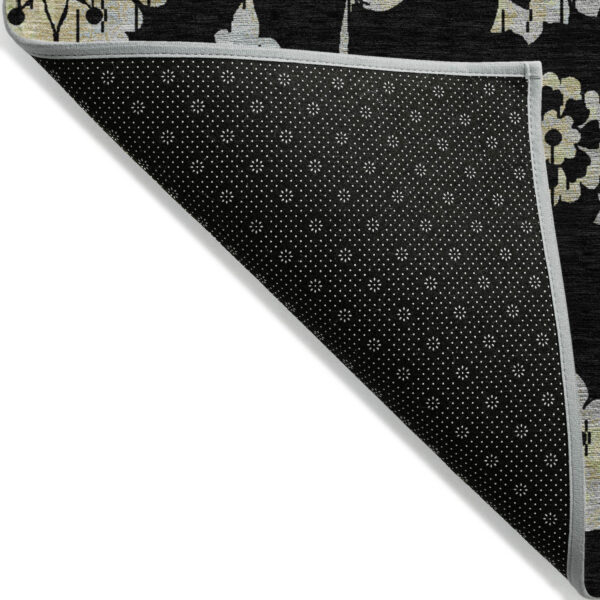 9' X 12' Black Artichoke Green And Silver Floral Washable Indoor Outdoor Area Rug