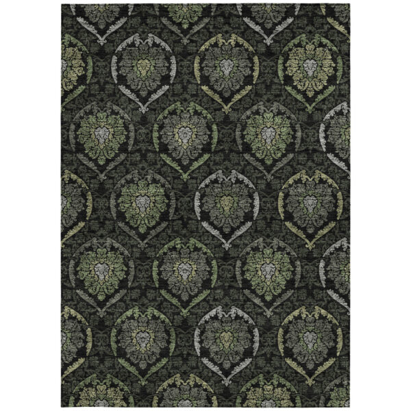 3' X 5' Green Gray And Charcoal Medallion Washable Indoor Outdoor Area Rug