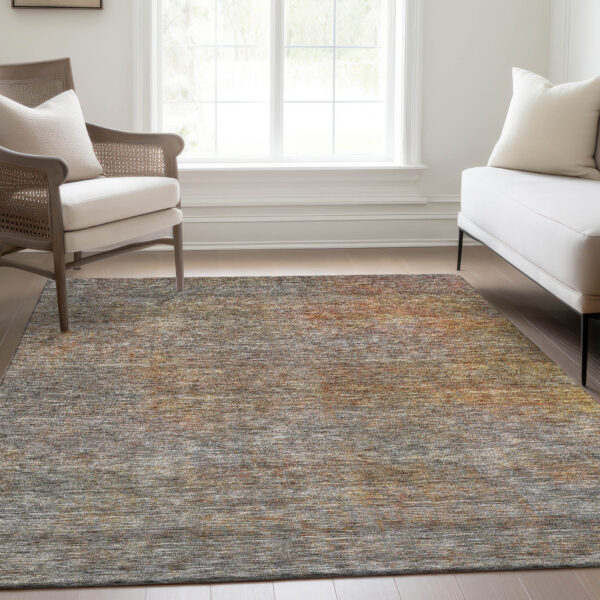 9' X 12' Gray Charcoal And Orange Abstract Washable Indoor Outdoor Area Rug
