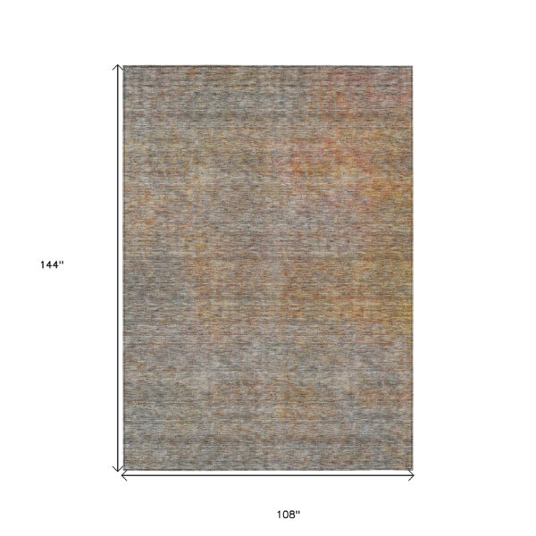 9' X 12' Gray Charcoal And Orange Abstract Washable Indoor Outdoor Area Rug