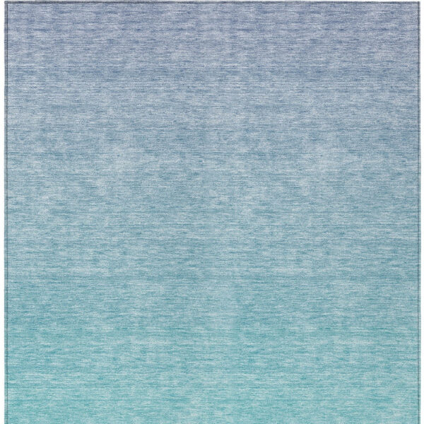 9' X 12' Sky Blue And Teal Blue Ombre Washable Indoor Outdoor Area Rug
