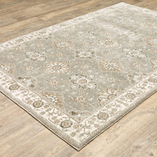 6' X 9' Grey Ivory Tan Brown And Gold Oriental Power Loom Stain Resistant Area Rug