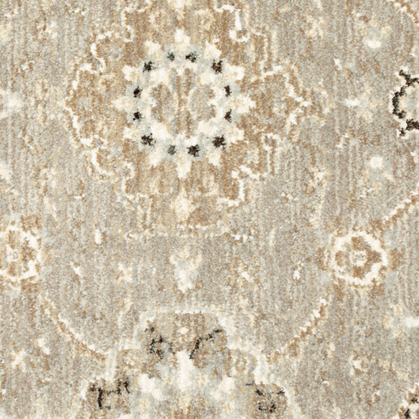 6' X 9' Grey Ivory Tan Brown And Gold Oriental Power Loom Stain Resistant Area Rug
