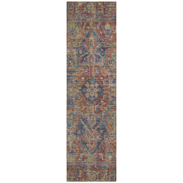 8' Runner Red Orange and Blue Oriental Washable Non Skid Indoor Outdoor Runner Rug