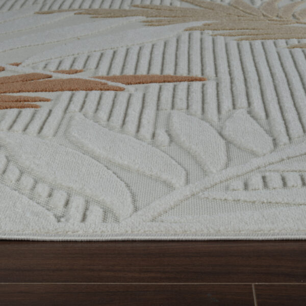 8' X 10' Cream and Beige Botanical Leaves Distressed Indoor Outdoor Area Rug