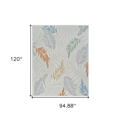 8' X 10' Cream and Beige Botanical Leaves Distressed Indoor Outdoor Area Rug