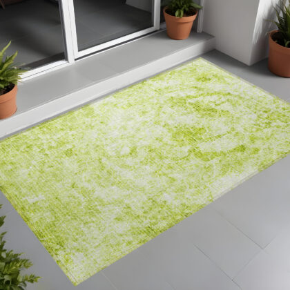 3' X 5' Lime Green Abstract Washable Non Skid Indoor Outdoor Area Rug
