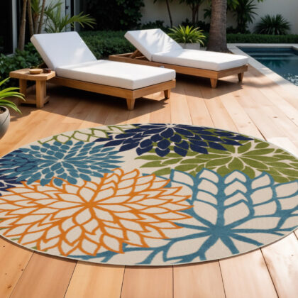 10' Blue and Green Indoor Outdoor Area Rug
