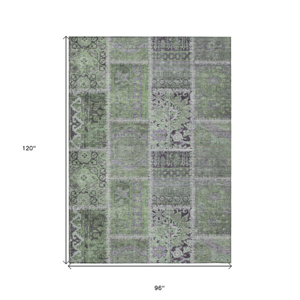 8' X 10' Green And Charcoal Patchwork Washable Indoor Outdoor Area Rug