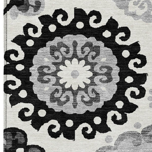 3' X 5' Black Gray And Silver Floral Medallion Washable Indoor Outdoor Area Rug