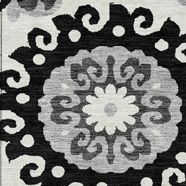 3' X 5' Black Gray And Silver Floral Medallion Washable Indoor Outdoor Area Rug