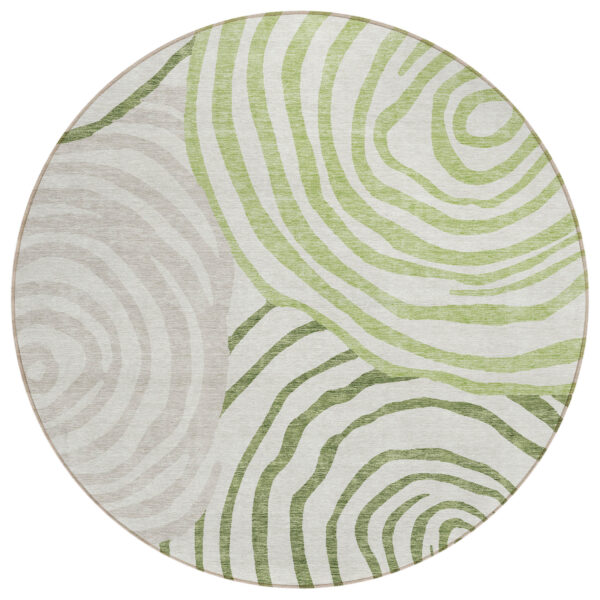 8' Artichoke Green And Fern Green Round Abstract Washable Indoor Outdoor Area Rug