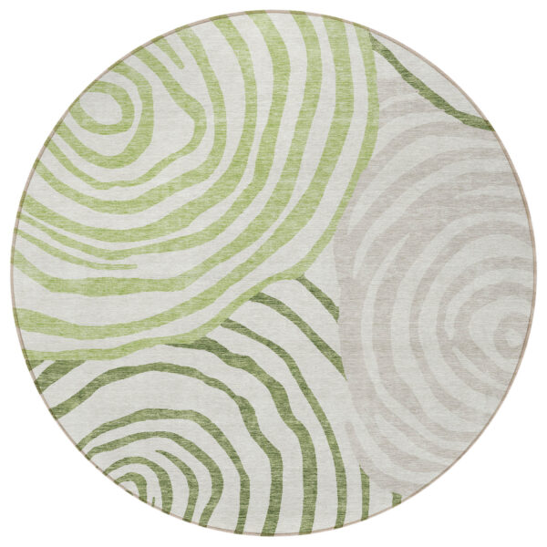 8' Artichoke Green And Fern Green Round Abstract Washable Indoor Outdoor Area Rug