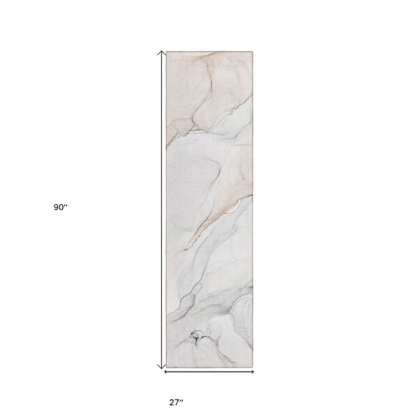 8' Runner Beige Ivory and Gray Abstract Washable Non Skid Indoor Outdoor Runner Rug
