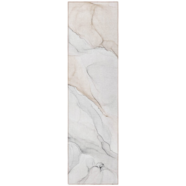 8' Runner Beige Ivory and Gray Abstract Washable Non Skid Indoor Outdoor Runner Rug