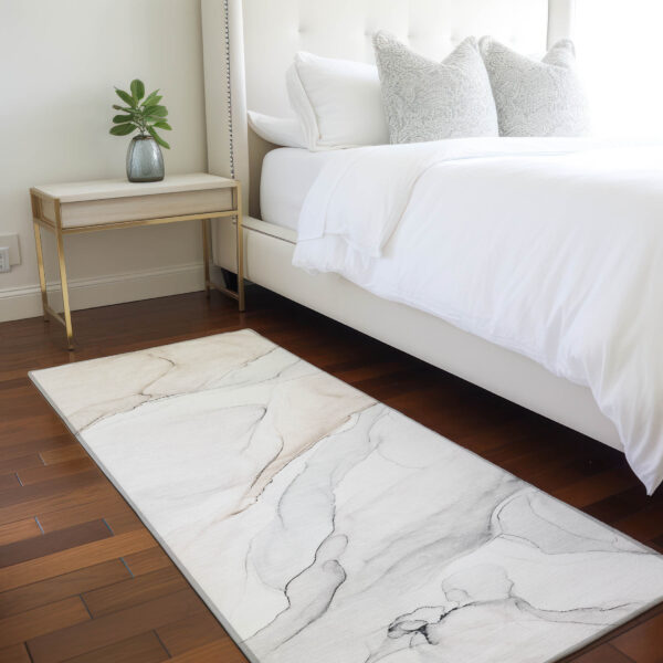 8' Runner Beige Ivory and Gray Abstract Washable Non Skid Indoor Outdoor Runner Rug