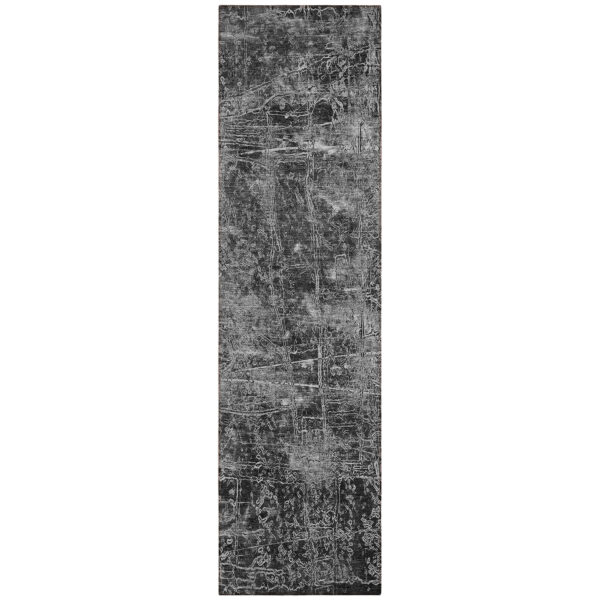 8' Runner Gray Abstract Washable Non Skid Indoor Outdoor Runner Rug