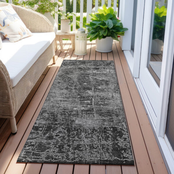 8' Runner Gray Abstract Washable Non Skid Indoor Outdoor Runner Rug