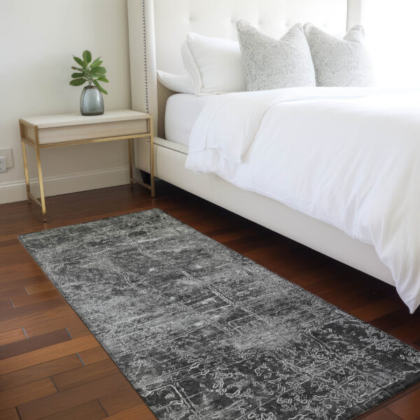 8' Runner Gray Abstract Washable Non Skid Indoor Outdoor Runner Rug