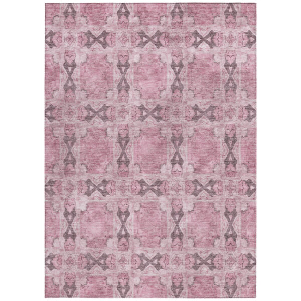 10' X 14' Pink Floral Medallion Washable Non Skid Indoor Outdoor Area Rug