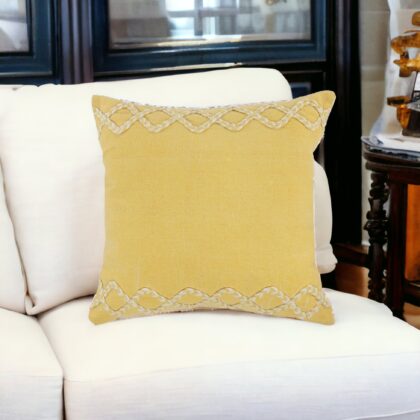 20" X 20" Yellow and White Braided Cotton Zippered Pillow