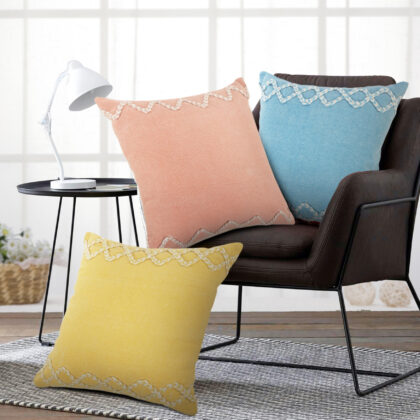 20" X 20" Yellow and White Braided Cotton Zippered Pillow