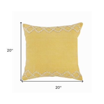 20" X 20" Yellow and White Braided Cotton Zippered Pillow