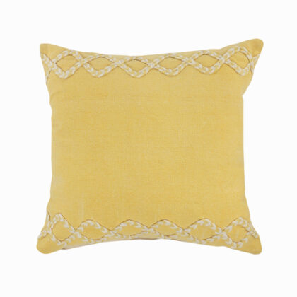 20" X 20" Yellow and White Braided Cotton Zippered Pillow