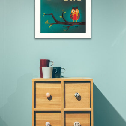 Night Owl 1 White Framed Print Wall Art