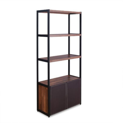 Brown And Black Metal Three Tier Bookcase with Two Doors