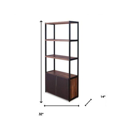 Brown And Black Metal Three Tier Bookcase with Two Doors