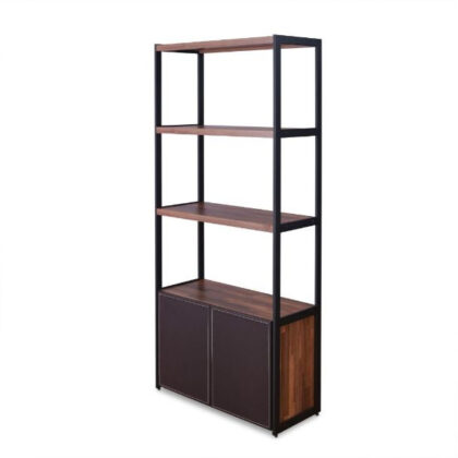 Brown And Black Metal Three Tier Bookcase with Two Doors