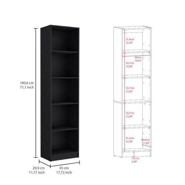Set of Three Black Five Tier Bookcase with Two Doors