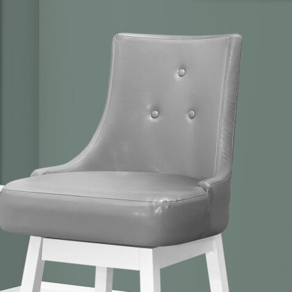 Set of Two 29" Gray and White Faux Leather and Solid Wood Bar Height Swivel Bar Chairs