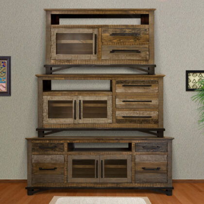 61" Brown Solid Wood Cabinet Enclosed Storage Distressed TV Stand