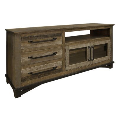61" Brown Solid Wood Cabinet Enclosed Storage Distressed TV Stand