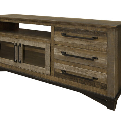61" Brown Solid Wood Cabinet Enclosed Storage Distressed TV Stand