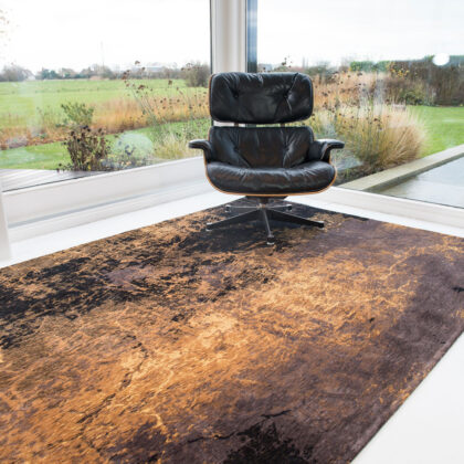 3' X 5' Yellow and Brown Abstract Non Skid Area Rug
