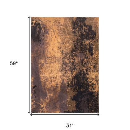 3' X 5' Yellow and Brown Abstract Non Skid Area Rug
