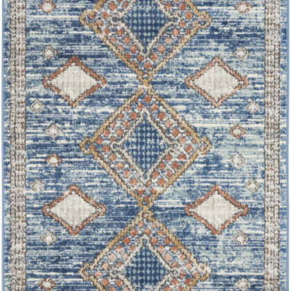 3' X 5' Blue Southwestern Power Loom Non Skid Area Rug