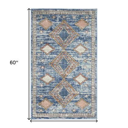 3' X 5' Blue Southwestern Power Loom Non Skid Area Rug