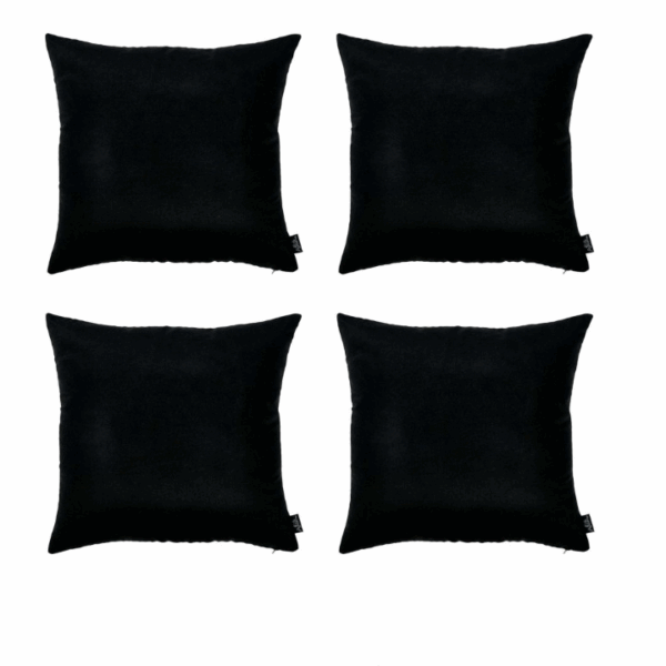 Set Of Four 22" X 22" Black Polyester Zippered Pillow Cover