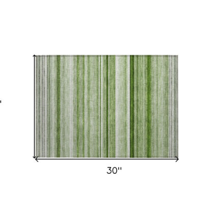 2' X 3' Artichoke Green Striped Washable Indoor Outdoor Area Rug
