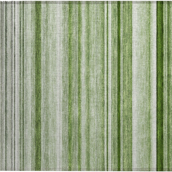 2' X 3' Artichoke Green Striped Washable Indoor Outdoor Area Rug