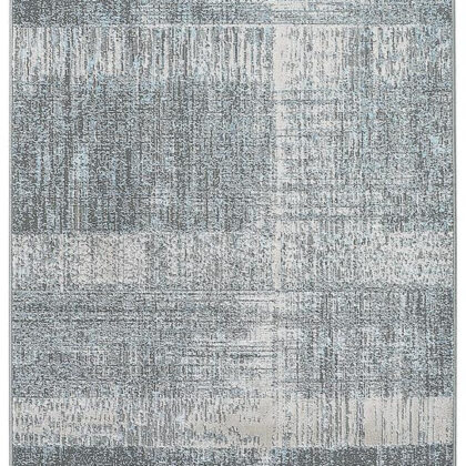 8' Blue and Gray Abstract Power Loom Runner Rug