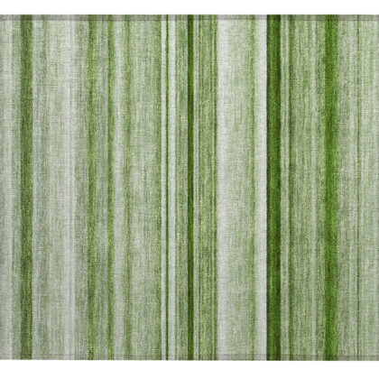 2' X 3' Artichoke Green Striped Washable Indoor Outdoor Area Rug