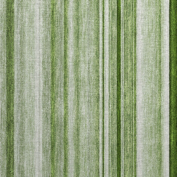 2' X 3' Artichoke Green Striped Washable Indoor Outdoor Area Rug