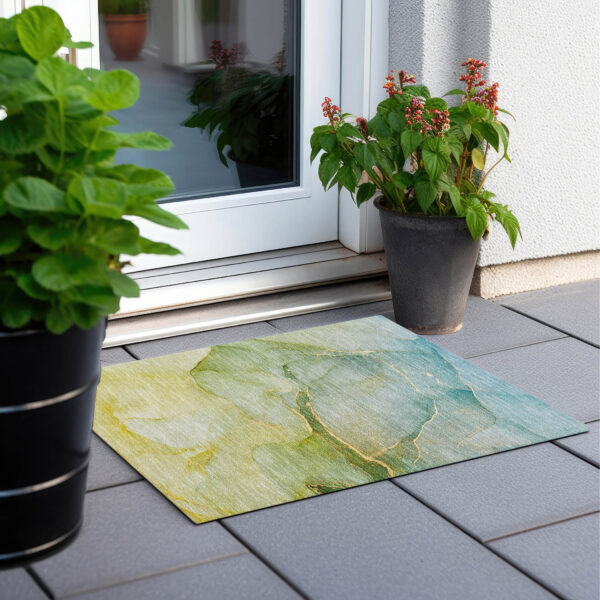 2' X 3' Green Abstract Washable Non Skid Indoor Outdoor Area Rug